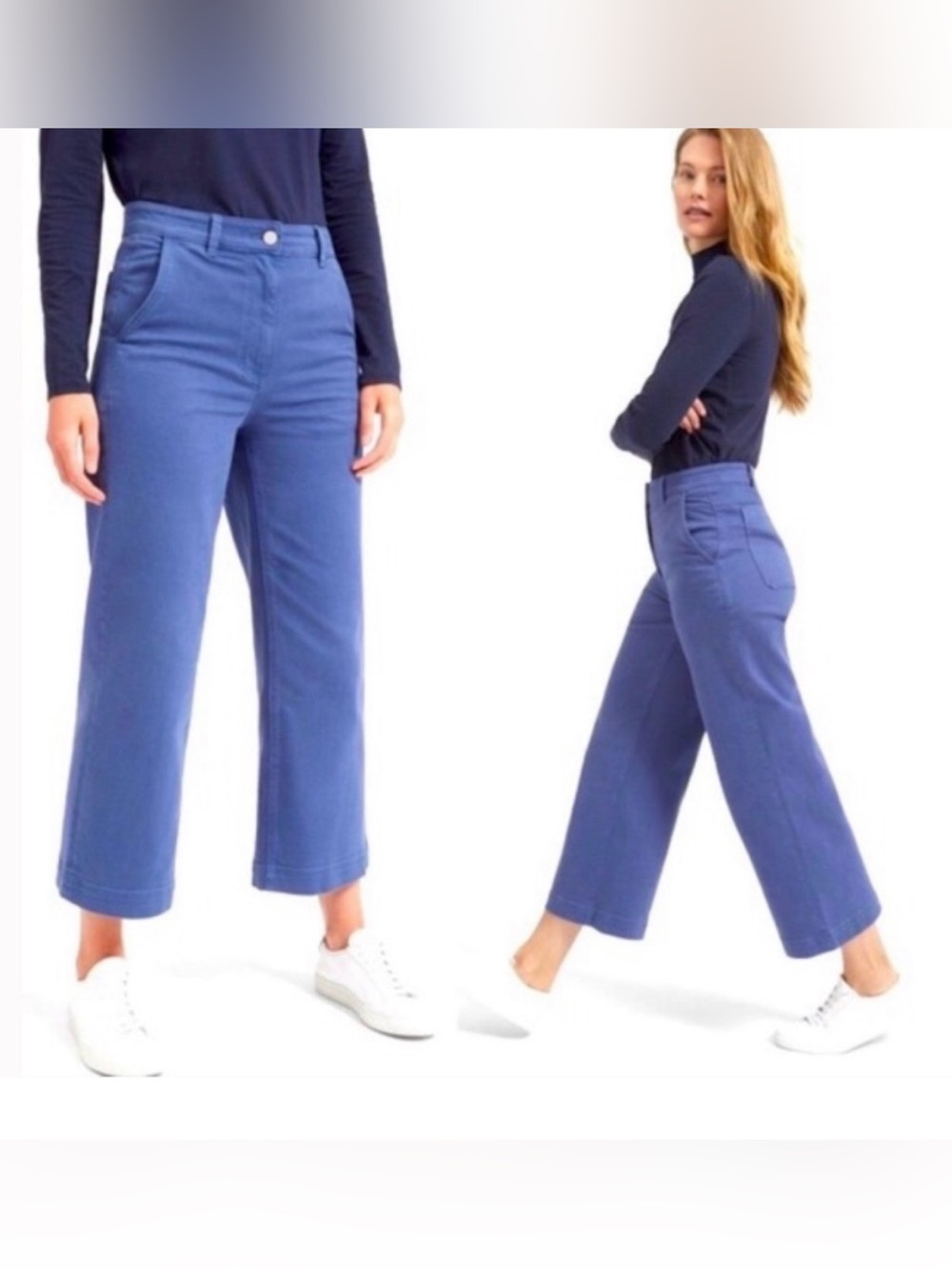 Everlane High-Rise Wide-Leg Crop Pants in Blue